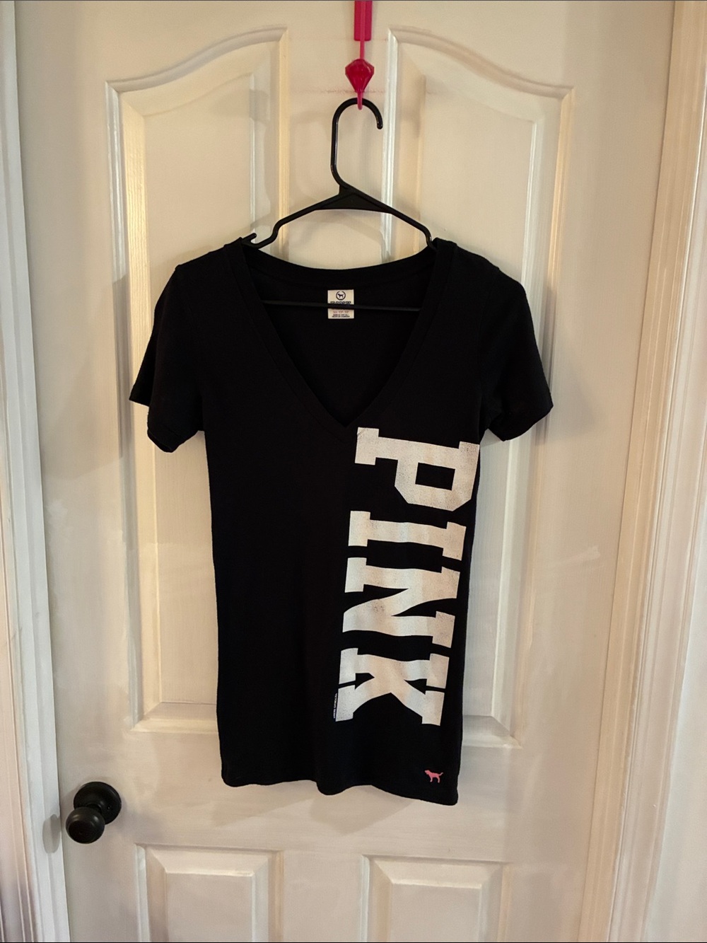 PINK Victoria's Secret Black V-Neck Tee with White Logo